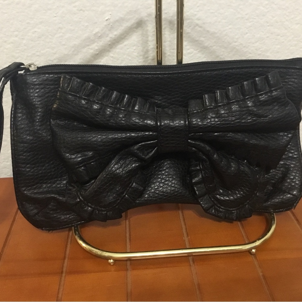 Marc Ecko Wristlet Clutch Black 11" X 6" Hand Strap 6" Medium Bow Front